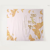 花嫁べボホ金ゴールドバタフライピンクブライダル背景 タペストリー (正面(横))