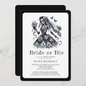花嫁またはダイゴシックフローラスケルトンブライダルシャワー 招待状 (正面/裏面)