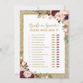 花嫁または新郎の金ゴールドのグリッターのブライダルシャワーのゲーム 招待状 (正面)