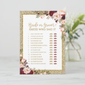 花嫁または新郎の金ゴールドのグリッターのブライダルシャワーのゲーム 招待状 (スタンド正面)