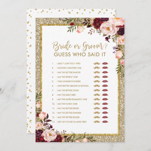 花嫁または新郎の金ゴールドのグリッターのブライダルシャワーのゲーム 招待状 (正面/裏面)