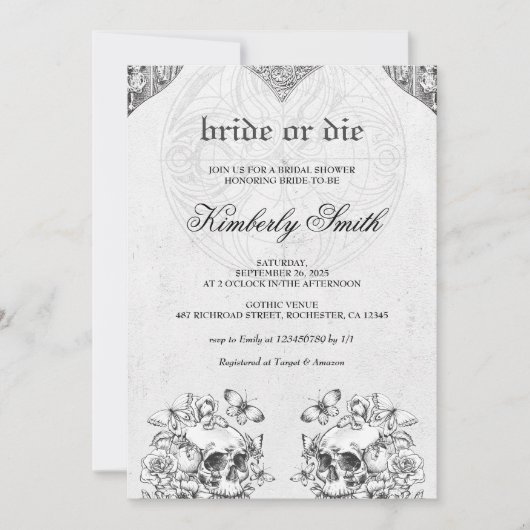 花嫁または死ぬゴシック様式のブライダルシャワーの招待状 招待状 (正面)