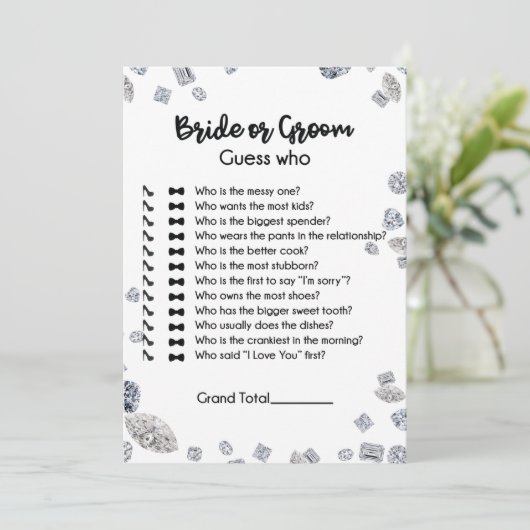 花嫁または花婿が誰を推測ブライダルシャワーゲーム 招待状 (スタンド正面)