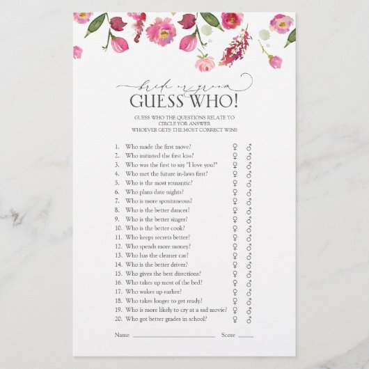 花嫁または花婿が誰ピンクのブライダルシャワーゲーム (正面)