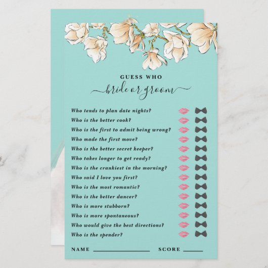 花嫁または花婿のシャワーゲームを推測 (正面/裏面)