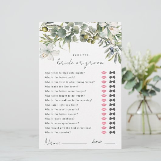 花嫁または花婿のシャワーゲームを推測 (スタンド正面)