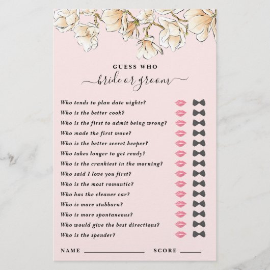 花嫁または花婿のシャワーゲームを推測 (正面)