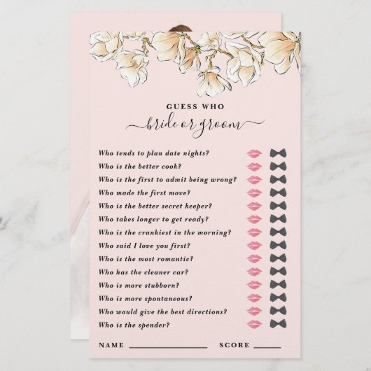 花嫁または花婿のシャワーゲームを推測 (正面/裏面)