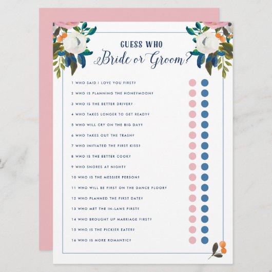 花嫁または花婿のブライダルシャワーゲーム 招待状 (正面/裏面)