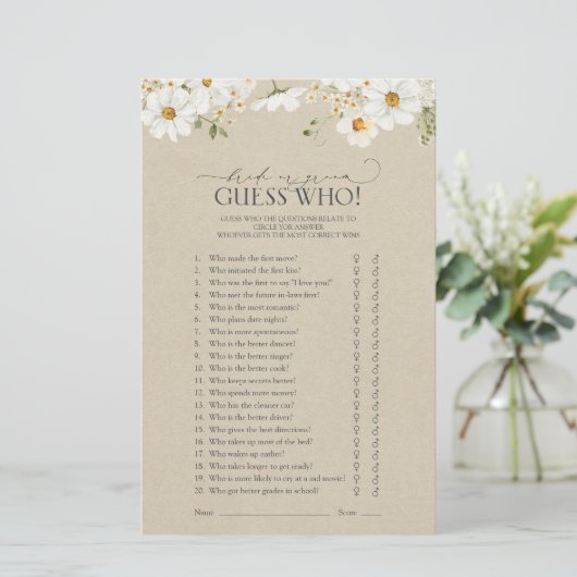 花嫁または花婿を推測するデイジーブライダルシャワーゲーム (スタンド正面)