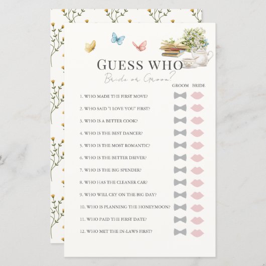 花嫁または花婿を推測する本のブライダルシャワーゲーム (正面/裏面)