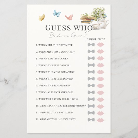 花嫁または花婿を推測する本のブライダルシャワーゲーム (正面)