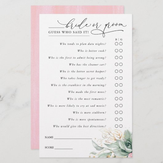 花嫁または花婿を推測 – 多肉料理ゲームカード (正面/裏面)