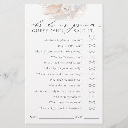 花嫁または花婿を推測 – Bohoゲームカード (正面)