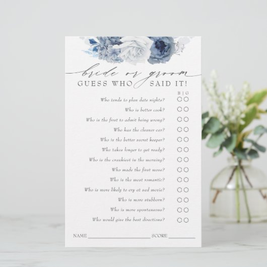 花嫁または花婿を推測 – Dusty Blueゲームカード (スタンド正面)