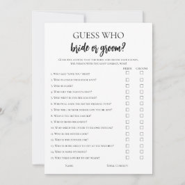 花嫁または花婿ゲームカードのミニマルな推測 招待状