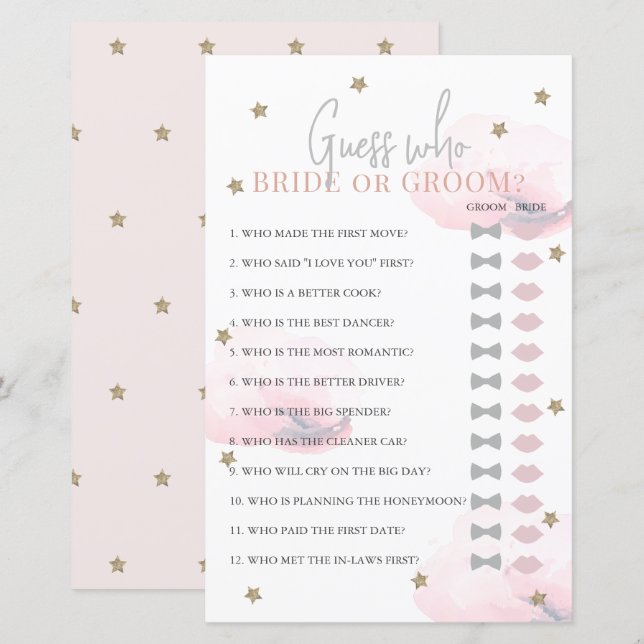 花嫁または花婿ピンクのブライダルシャワーゲーム (正面/裏面)