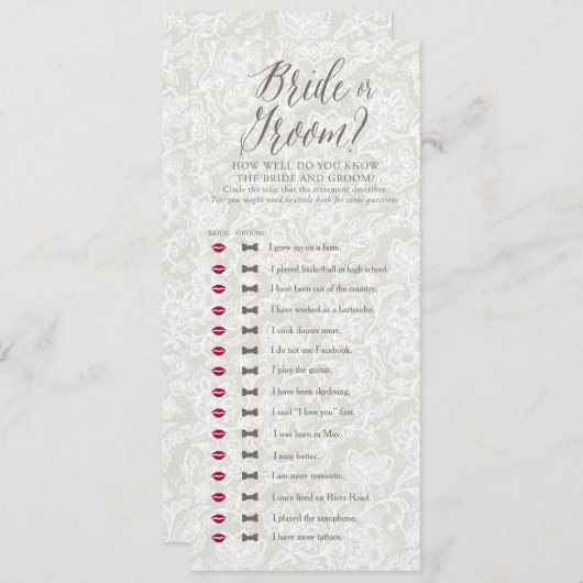 花嫁または花婿 - 結婚前パーティー ゲームカード (正面/裏面)