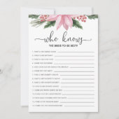 花嫁を知っているピンクポインセチアブライダルシャワーゲーム 招待状 (正面)