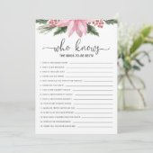 花嫁を知っているピンクポインセチアブライダルシャワーゲーム 招待状 (スタンド正面)