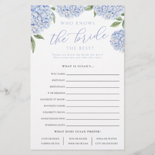 花嫁を知っているブルーアジサイ紙ゲームカード チラシ (正面)