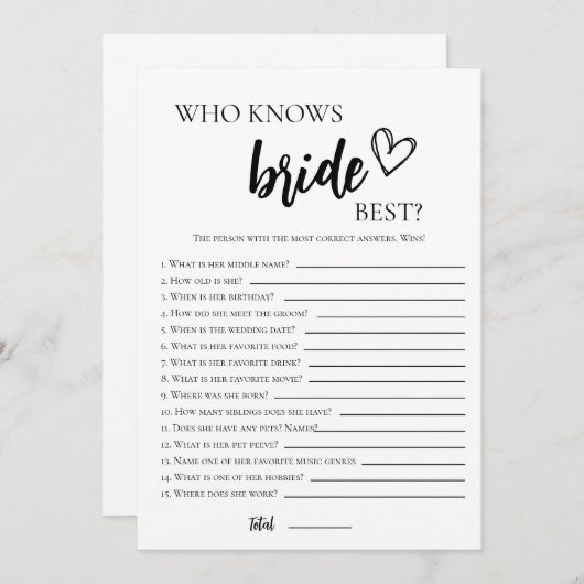 花嫁を知っているミニマルな人が最もゲームのカード 招待状 (正面/裏面)