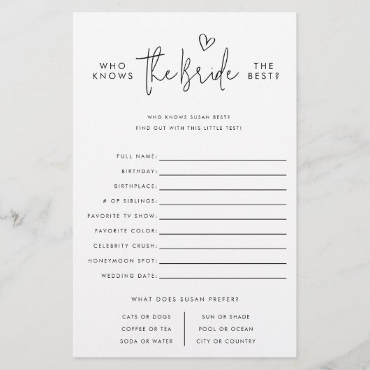 花嫁を知っているミニマルな紙ゲームカード チラシ (正面)