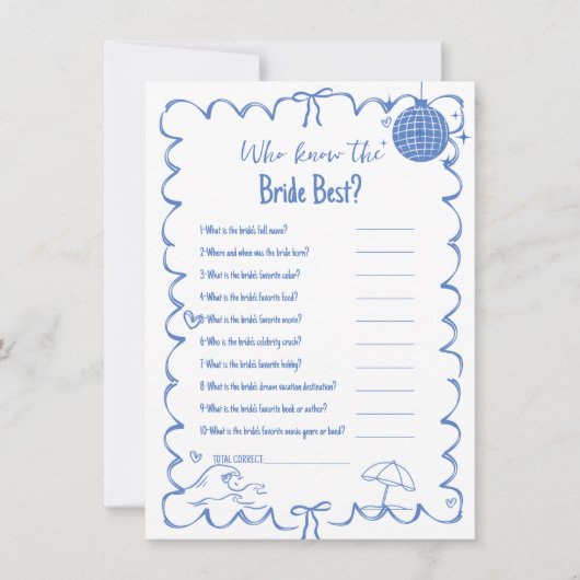 花嫁を知っている最高のバチェロレッテゲームカード 招待状 (正面)