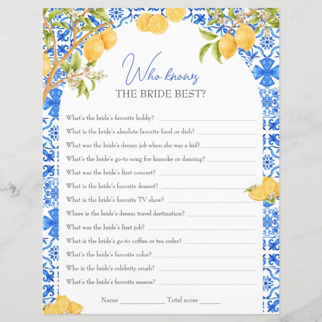 花嫁を知っている最高のブライダルシャワーゲームレモン (正面)