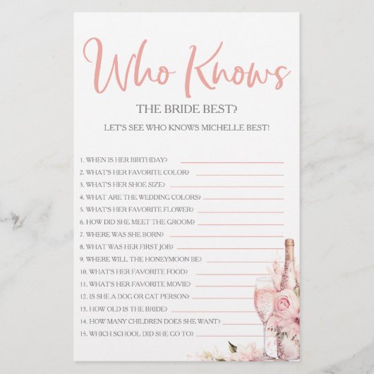 花嫁を知っている最高のブライダルシャワーパーティーゲーム (正面)