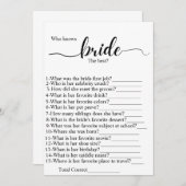 花嫁を知っている最高のブライダルシャワーパーティーゲーム プログラム (正面/裏面)