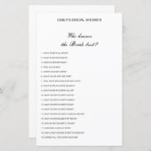 花嫁を知っている編集可能な最高のブライダルシャワーゲーム (正面/裏面)