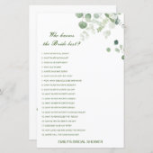 花嫁を知っている編集可能な最高のブライダルシャワーゲーム (正面/裏面)