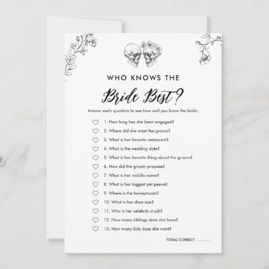 花嫁を知るゴシック人の最高のブライダルゲーム 招待状 (正面)