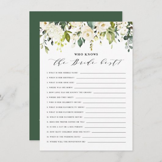 花嫁を知る水彩白フローラ 最高の エンクロージャーカード (正面/裏面)