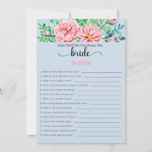 花嫁を知ろう！ ブライダルシャワーゲーム 招待状 (正面)