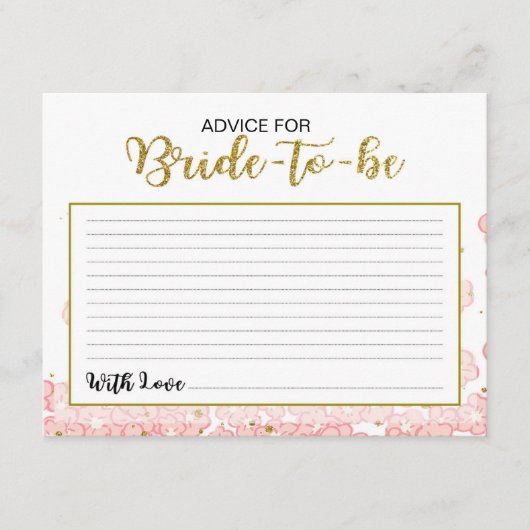 花嫁アドバイス |ピンクと金ゴールドのグリッター アドバイスカード (正面)