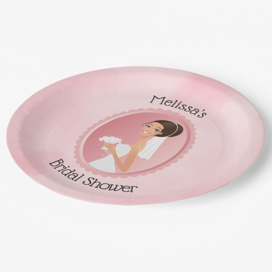 花嫁インアヴェール持ち花ブライダルシャワー ペーパープレート (アングル)