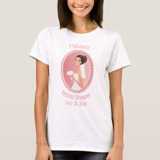花嫁インアヴェール持ち花ブライダルシャワー Tシャツ (正面)