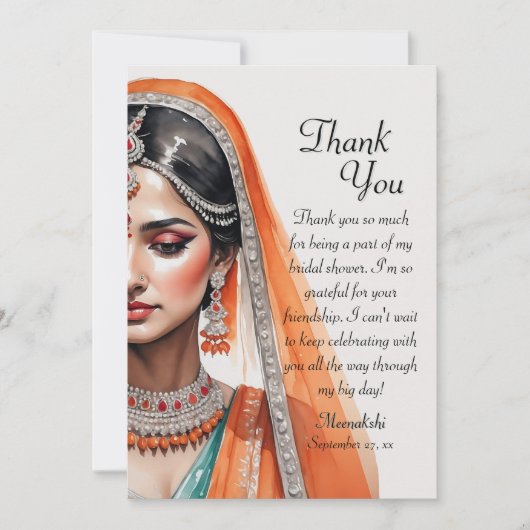 花嫁インレヘンガコリエスニックインディアンブライダルシャワー サンキューカード (正面)