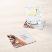 花嫁インレヘンガコリエスニックインディアンブライダルシャワー スクエアペーパーコースター (インサイチュ)