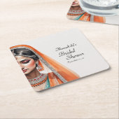花嫁インレヘンガコリエスニックインディアンブライダルシャワー スクエアペーパーコースター (アングル)