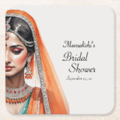 花嫁インレヘンガコリエスニックインディアンブライダルシャワー スクエアペーパーコースター (正面)