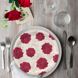 花嫁イン開花バラ及び金ゴールドフローラブライダルシャワー ペーパープレート