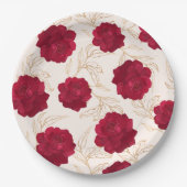 花嫁イン開花バラ及び金ゴールドフローラブライダルシャワー ペーパープレート (正面)