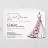 花嫁イン開花ピンクハイビスカスブライダルシャワー 招待状 (正面/裏面)