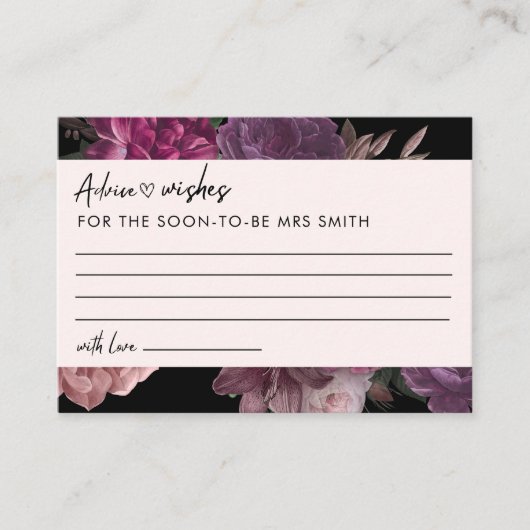花嫁イン開花ブラックフローラブライダルシャワーアドバイス エンクロージャーカード (正面)