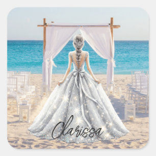 花嫁ウェディングデービーチ結婚式ファンシーガウンブライダル スクエアシール