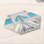 花嫁ウェディングデービーチ結婚式ファンシーガウンブライダル ペーパーコースター (アングル)