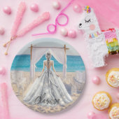 花嫁ウェディングデービーチ結婚式ファンシーガウンブライダル ペーパープレート (パーティー)